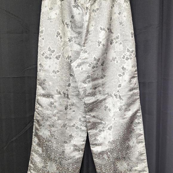 NWT! KENY! SILVER GRAY, BLACK SATIN, ASIAN STYLE DRAWSTRING PAJAMA PANTS! SZ XL - Picture 9 of 10